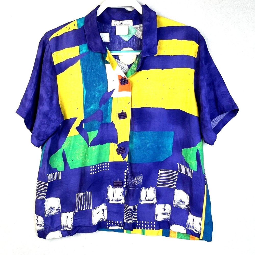 Nino Wong California Vintage Blouse Women Small Artsy Retro Festival Colorful